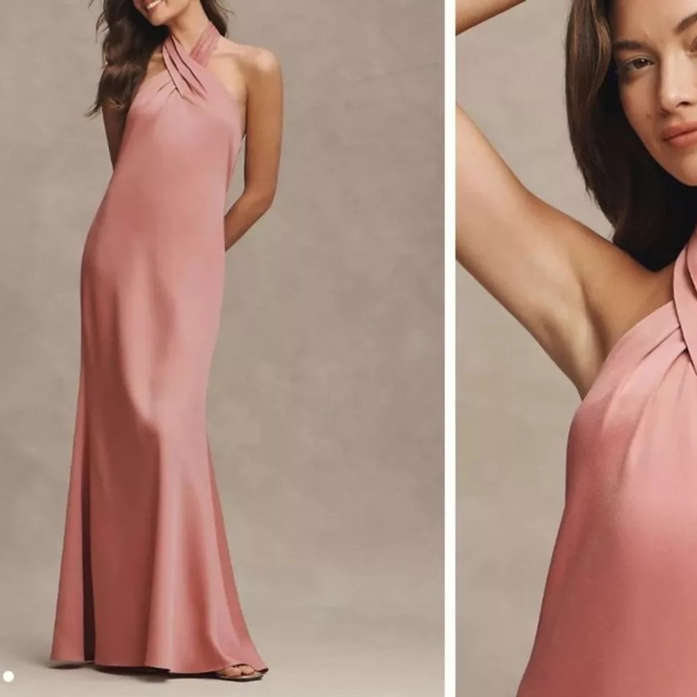 Bhldn Ruby Twist Halter Satin Gown - image 1